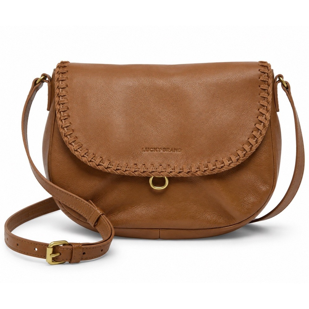 Lucky Brand Vall Crossbody Bag Honey Tan Leather Boho Whipstitch NWT Flaw